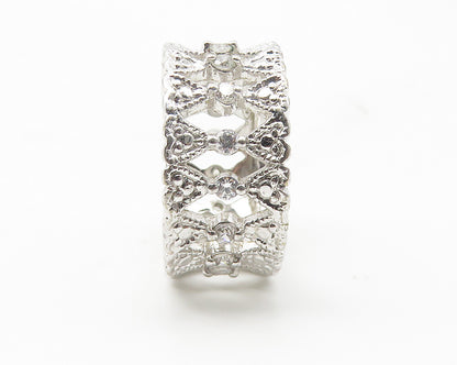 925 Sterling Silver  Sparkling Topaz Love Heart Design Band Ring Sz 6  RG11477