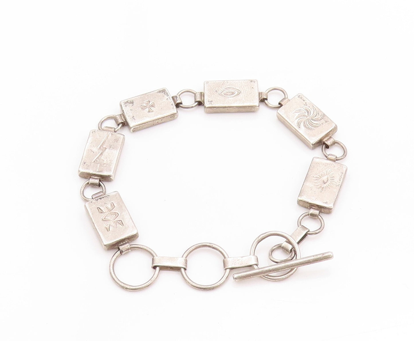 925 Sterling Silver Vintage Bracelet NAVAJO Etched Trible Symbols  BT11234