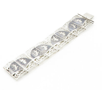SIAM 925 Sterling Silver  Vintage Enamel Dancer Panel Chain Bracelet  BT6150
