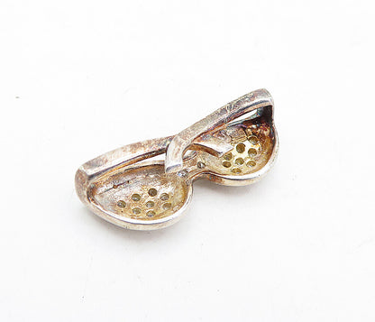 925 Sterling Silver  Vintage Cubic Zirconia Cat Eye Sunglasses Pendant  PT3362