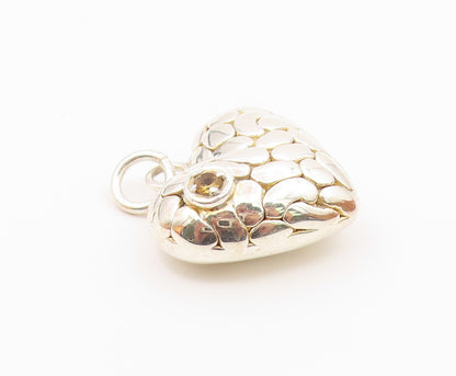 925 Sterling Silver  Citrine Hollow Shiny Cobble Love Heart Pendant  PT12941