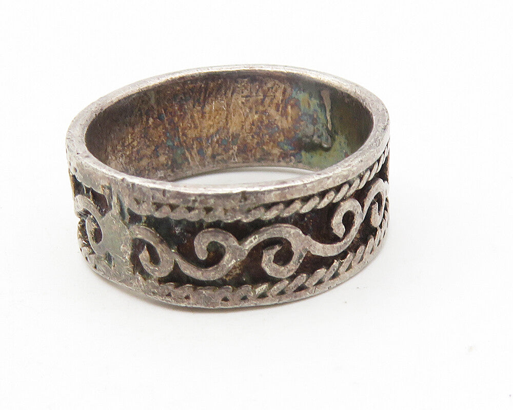 925 Sterling Silver  Vintage Dark Tone Swirl Vine Band Ring Sz 6.5  RG11271