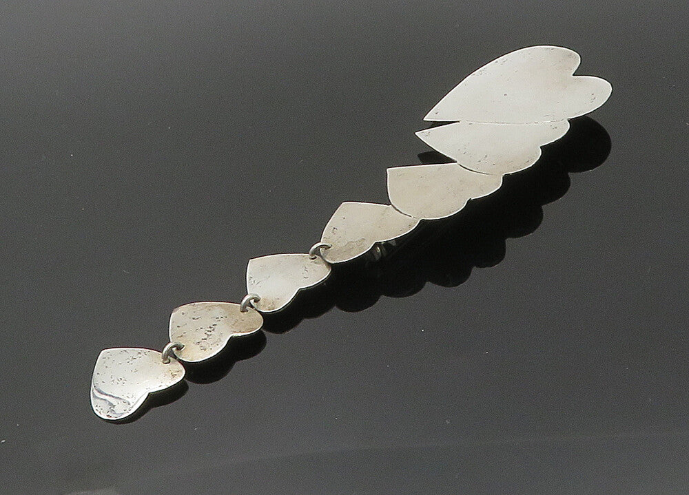 MEXICO 925 Sterling Silver  Vintage Shiny Graduated Hearts Brooch Pin  BP7902