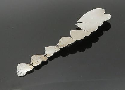 MEXICO 925 Sterling Silver  Vintage Shiny Graduated Hearts Brooch Pin  BP7902