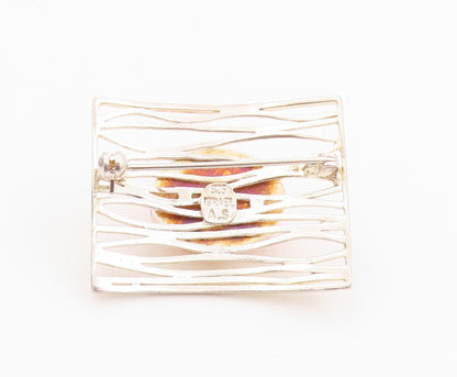 925 Sterling Silver Vintage Brooch ISRAEL Cutout Rectangle Gemstone BP11707