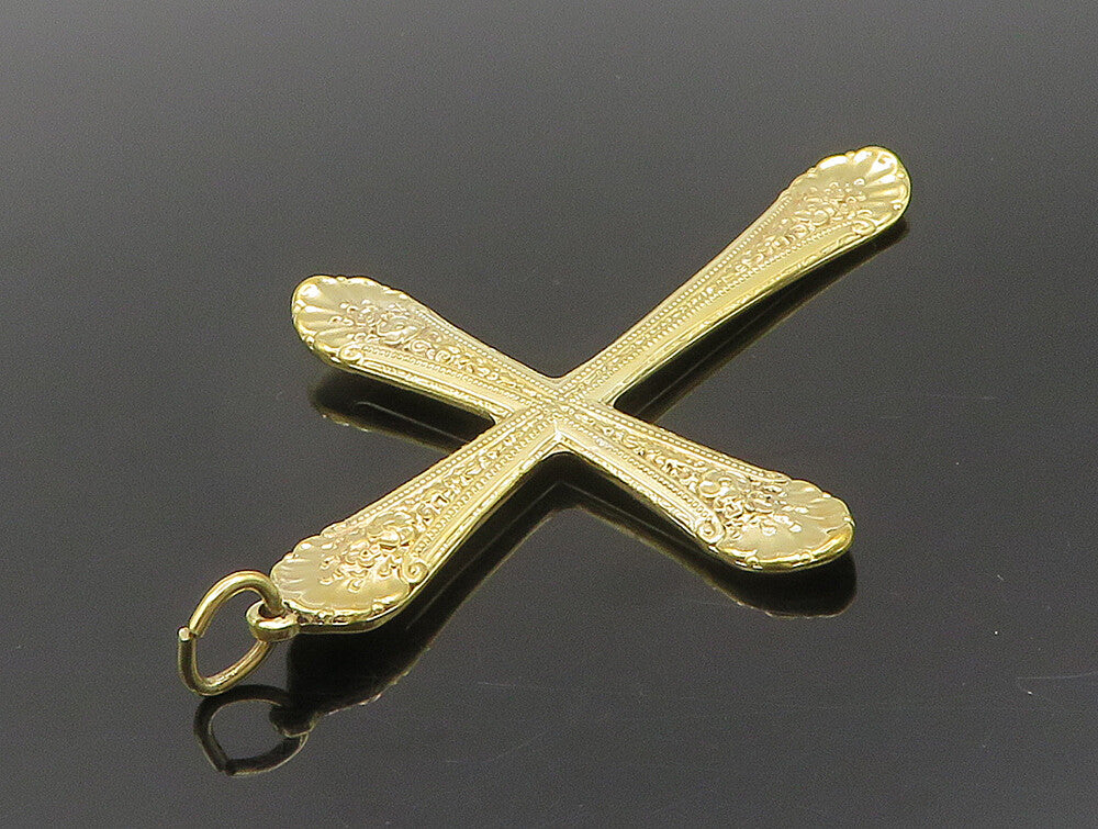 925 Silver  Vintage Gold Plated Textured Religious Cross Pendant  PT20168