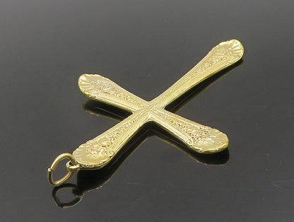 925 Silver  Vintage Gold Plated Textured Religious Cross Pendant  PT20168