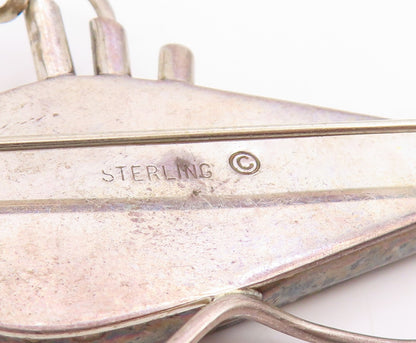 925 Sterling Silver Vintage Brooch Gemstone Modernist Abstract Pin  BP12425