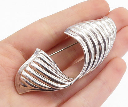 925 Sterling Silver  Vintage Shiny Fluted Ribbon Design Brooch Pin  BP2540