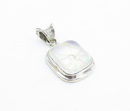 925 Sterling Silver  Vintage Dichroic Glass Shiny Etched Pendant   PT3060