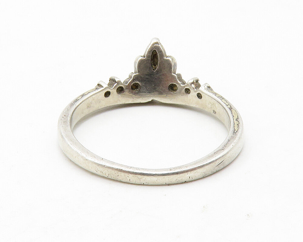 925 Sterling Silver  Vintage White Topaz Crown Design Band Ring Sz 7  RG13569