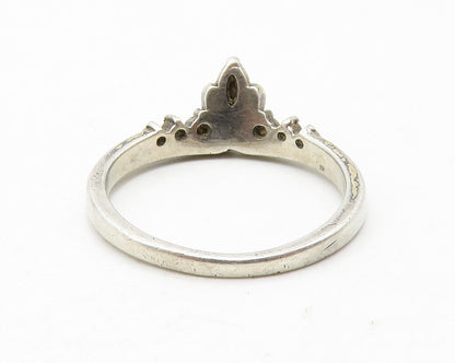 925 Sterling Silver  Vintage White Topaz Crown Design Band Ring Sz 7  RG13569