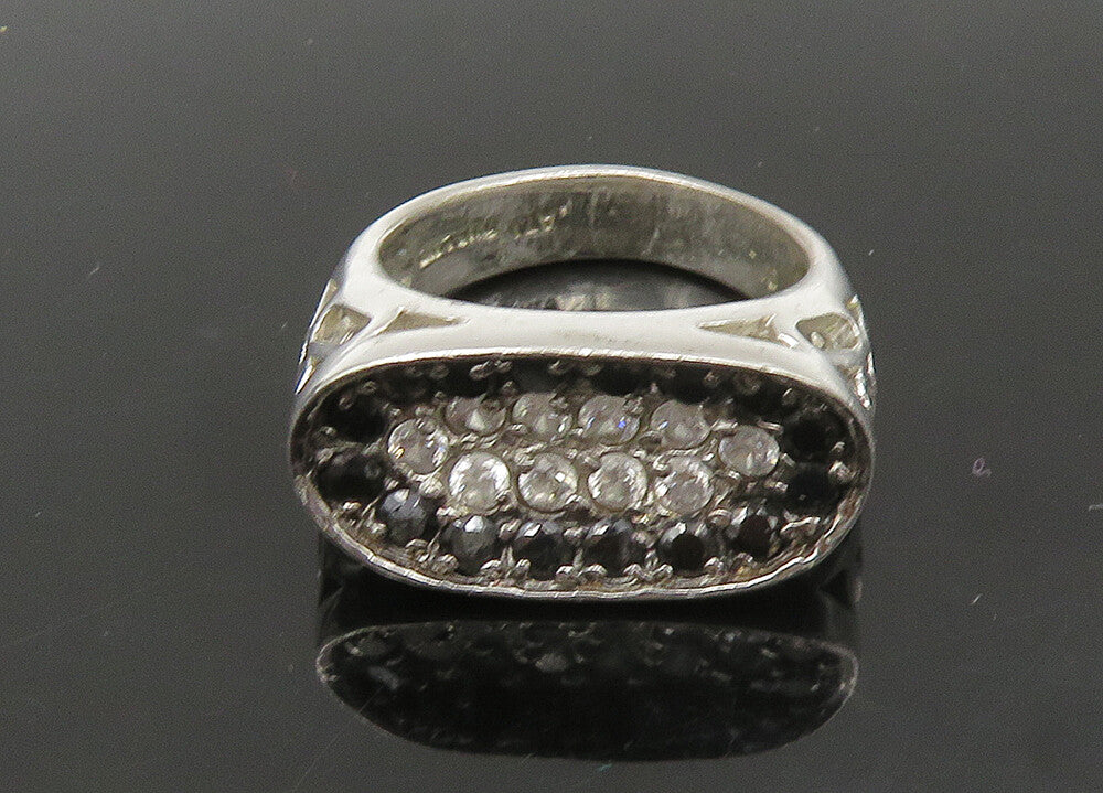 925 Sterling Silver Vintage Black Spinel & Topaz Cutout Band Ring Sz 6 RG22944