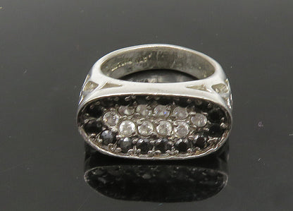 925 Sterling Silver Vintage Black Spinel & Topaz Cutout Band Ring Sz 6 RG22944