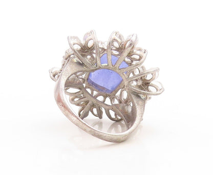925 Sterling Silver Vintage Ring Tanzanite Cutout Topaz Flowers  Sz 8  RG30124