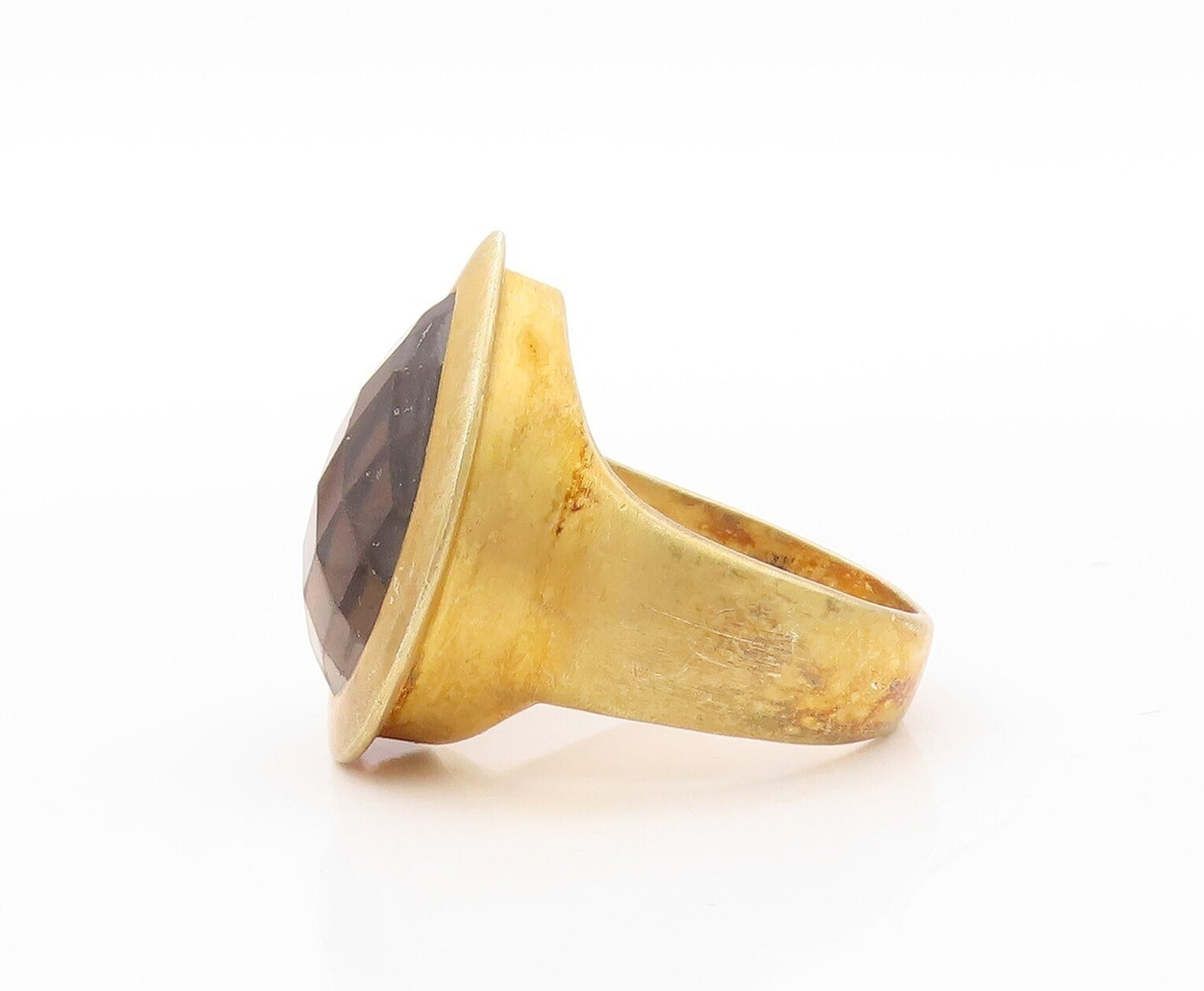 925 Sterling Silver Vintage Ring Gold Plated Drop Smoky Quartz  Sz 8  RG30580