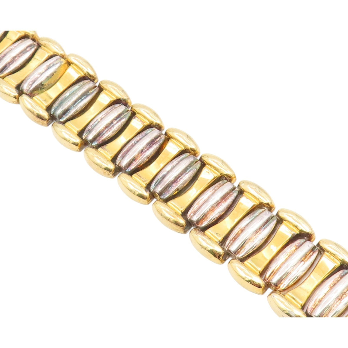 925 Sterling Silver  Vintage Shiny Two Tone Hinge Chain Bracelet  BT8107