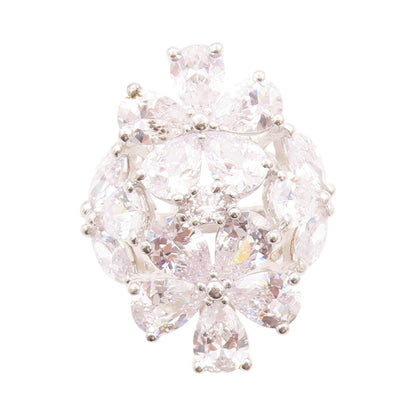 925 Sterling Silver Vintage Ring Drop & Marquise Cut CZ Flowers  Sz 7.5  RG32990
