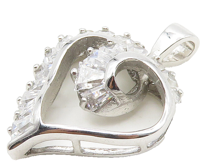 925 Sterling Silver   Sparkling Cubic Zirconia Love Heart Pendant  PT12774