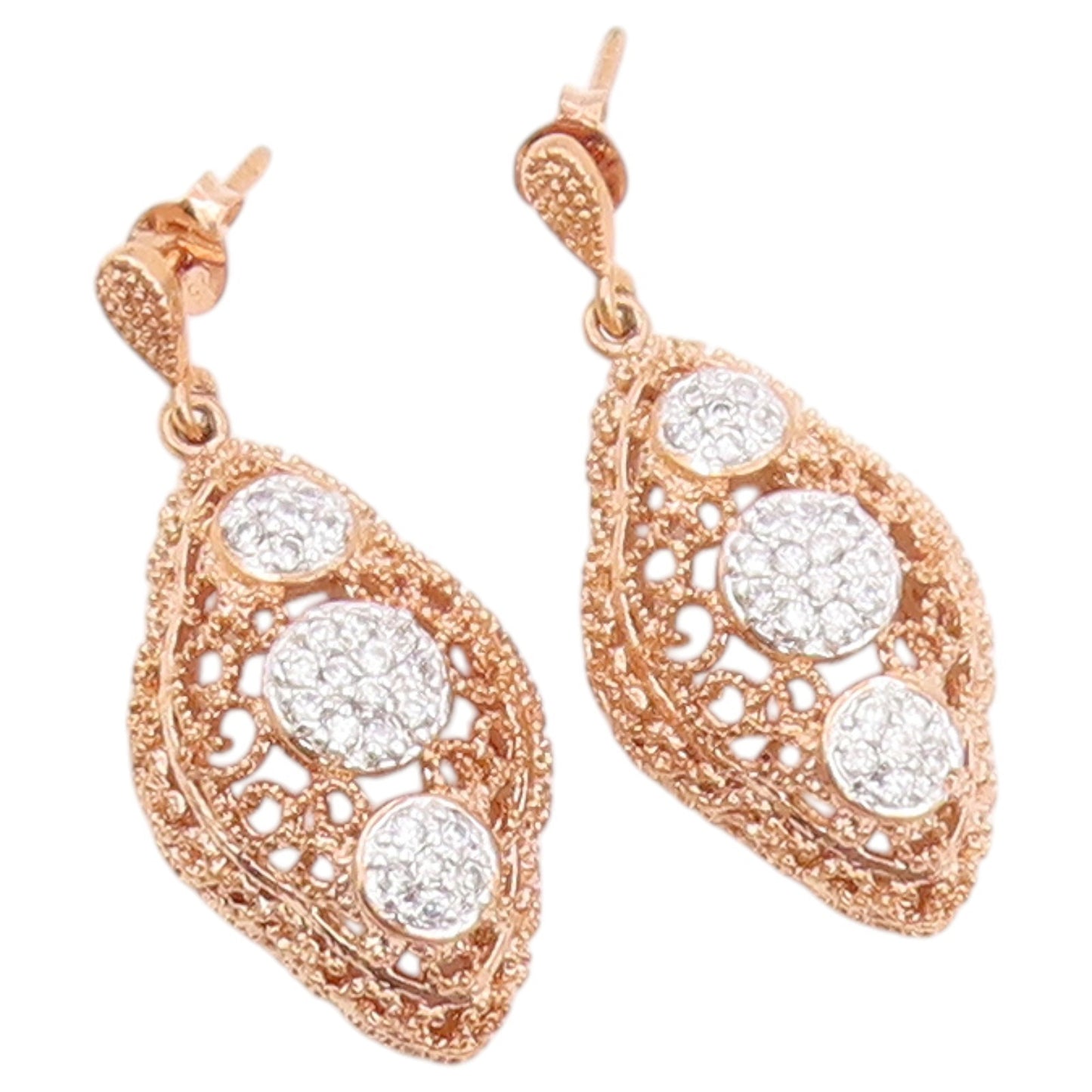925 Sterling Silver Vintage Earrings Gold Plated CZ Openwork Dangle  EG14523