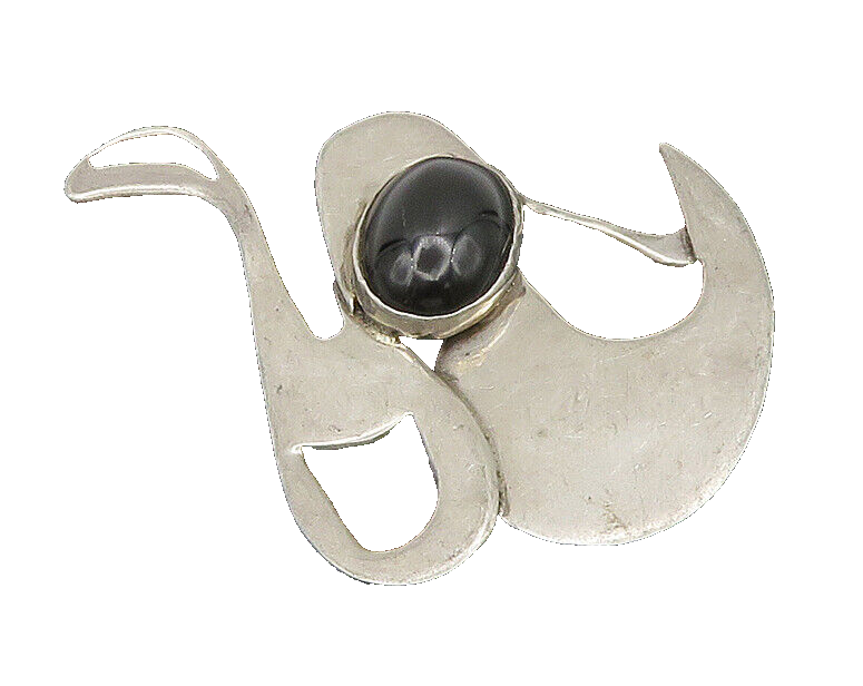 925 Sterling Silver  Vintage Black Onyx Modernist Abstract Brooch Pin  BP9500