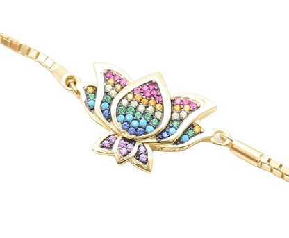 925 Sterling Silver Multi Color Topaz Gold Plated Chain Bracelet BT2168