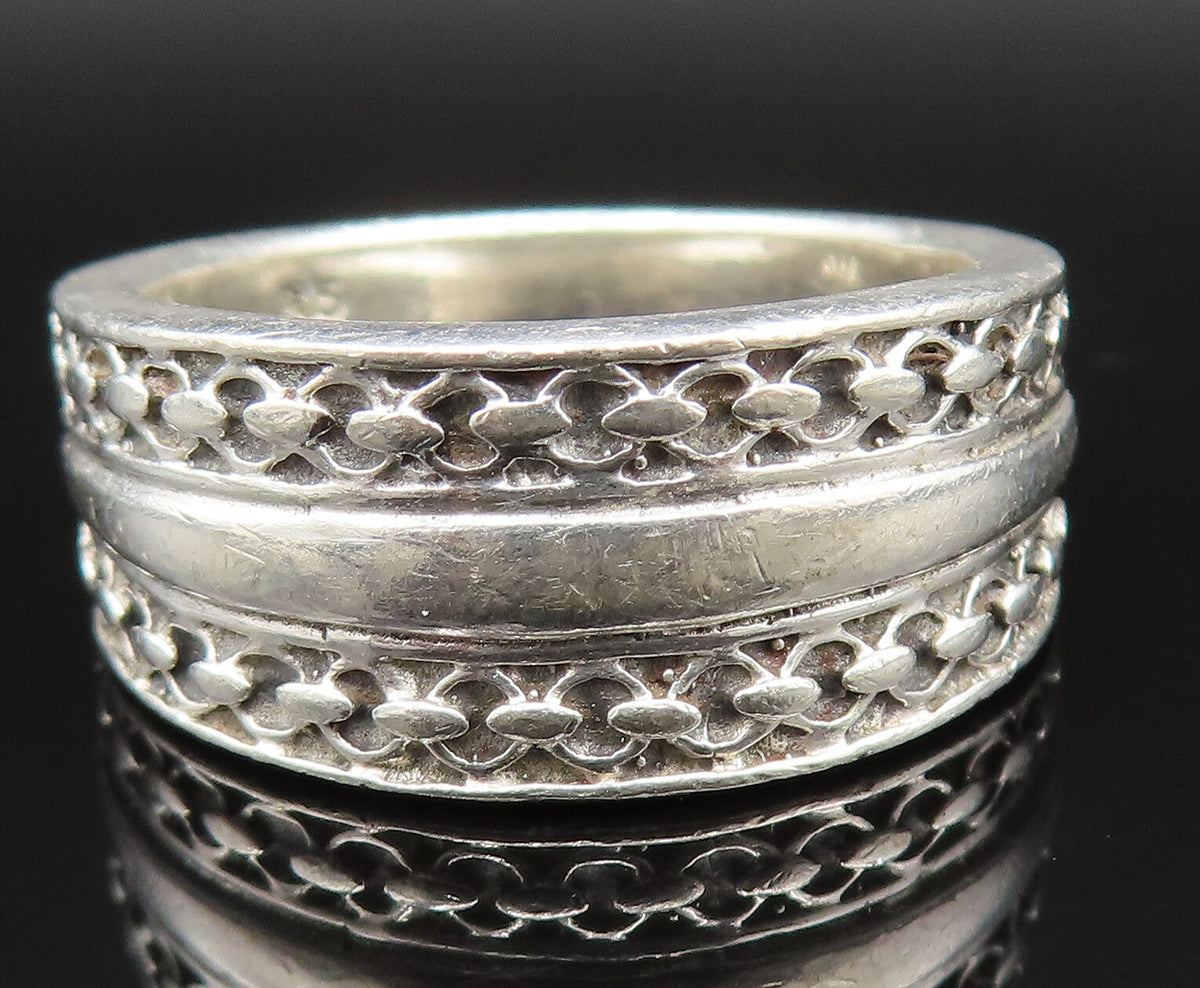 925 Sterling Silver  Vintage Smooth Center Rolo Link Band Ring Sz 9  RG25373