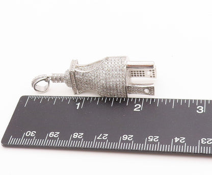 925 Sterling Silver Vintage Pendant Clustered CZ Electric Power Plug  PT24844