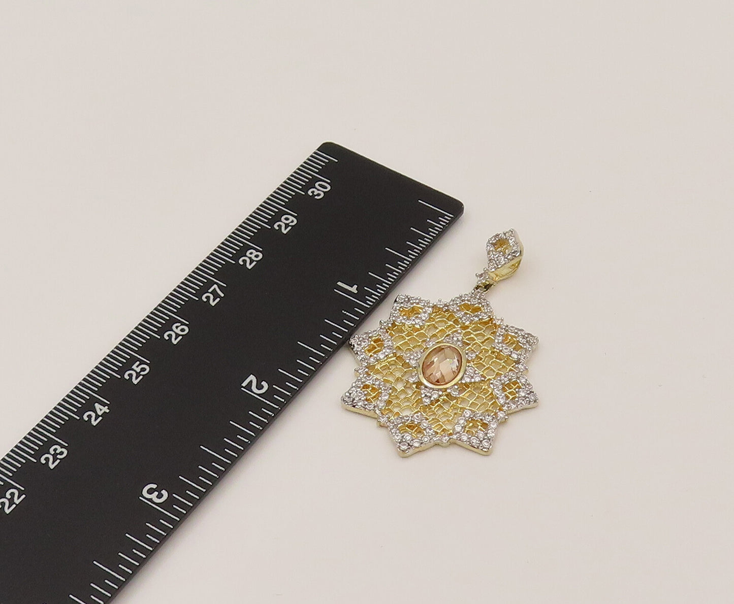 925 Silver  Vintage Two Tone Sparkly Topaz Openwork Star Pendant  PT21958