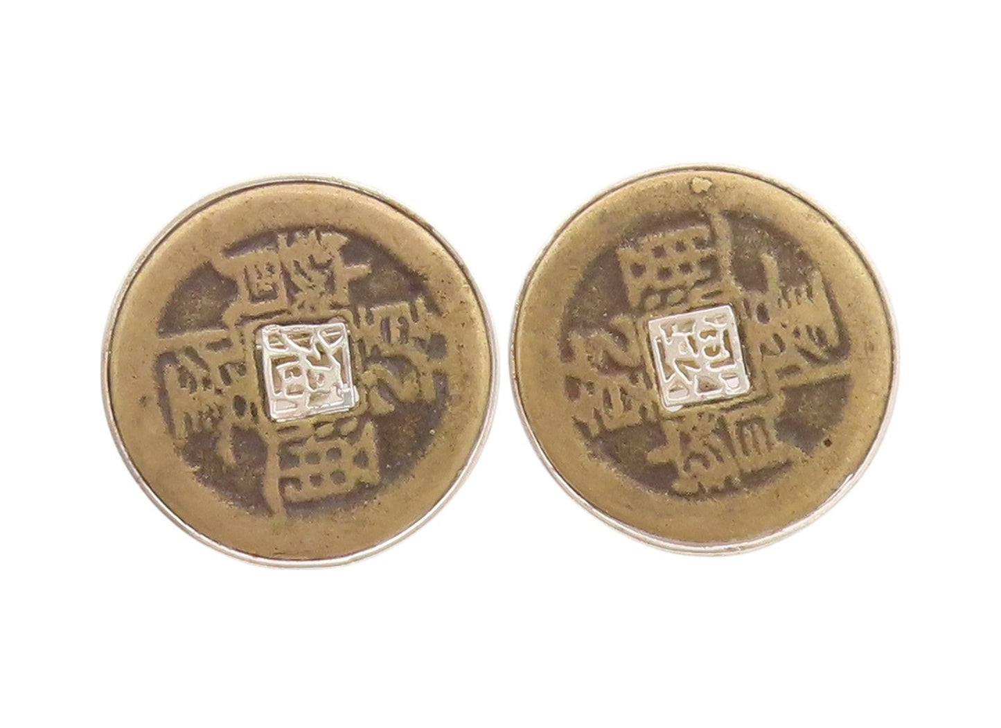 925 Sterling Silver Vintage Cuff Links Chinese Coin of Longevity  TR3944