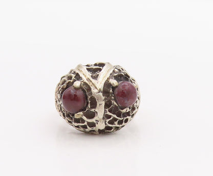 925 Sterling Silver Vintage Ring Cabochon Gemstone Eyed Owl Design Sz 9  RG33278