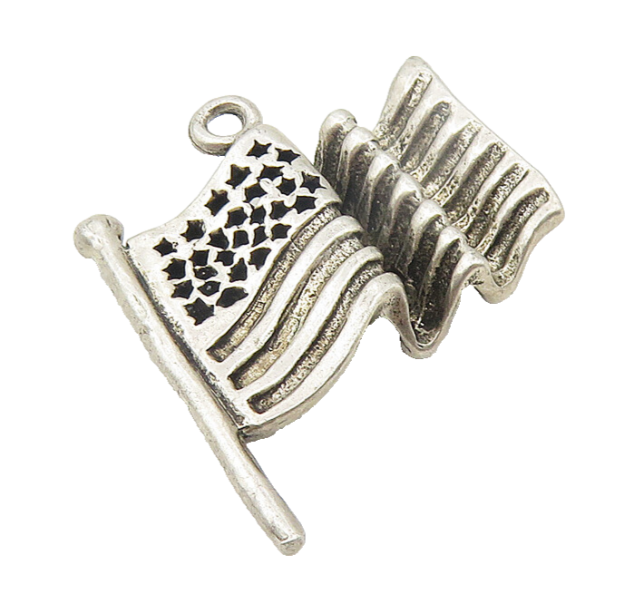 925 Sterling Silver  Vintage Petite Waving American Flag Drop Pendant  PT8754