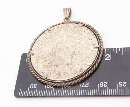 925 Sterling Silver Vintage Pendant Antique Large Dark Tone Carved Medal PT23922