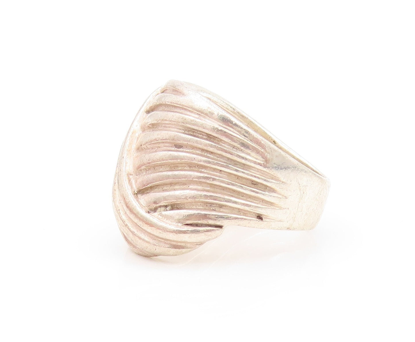 925 Sterling Silver Vintage Ring Solid Designer Wave Grooved  Sz 6.5  RG31900