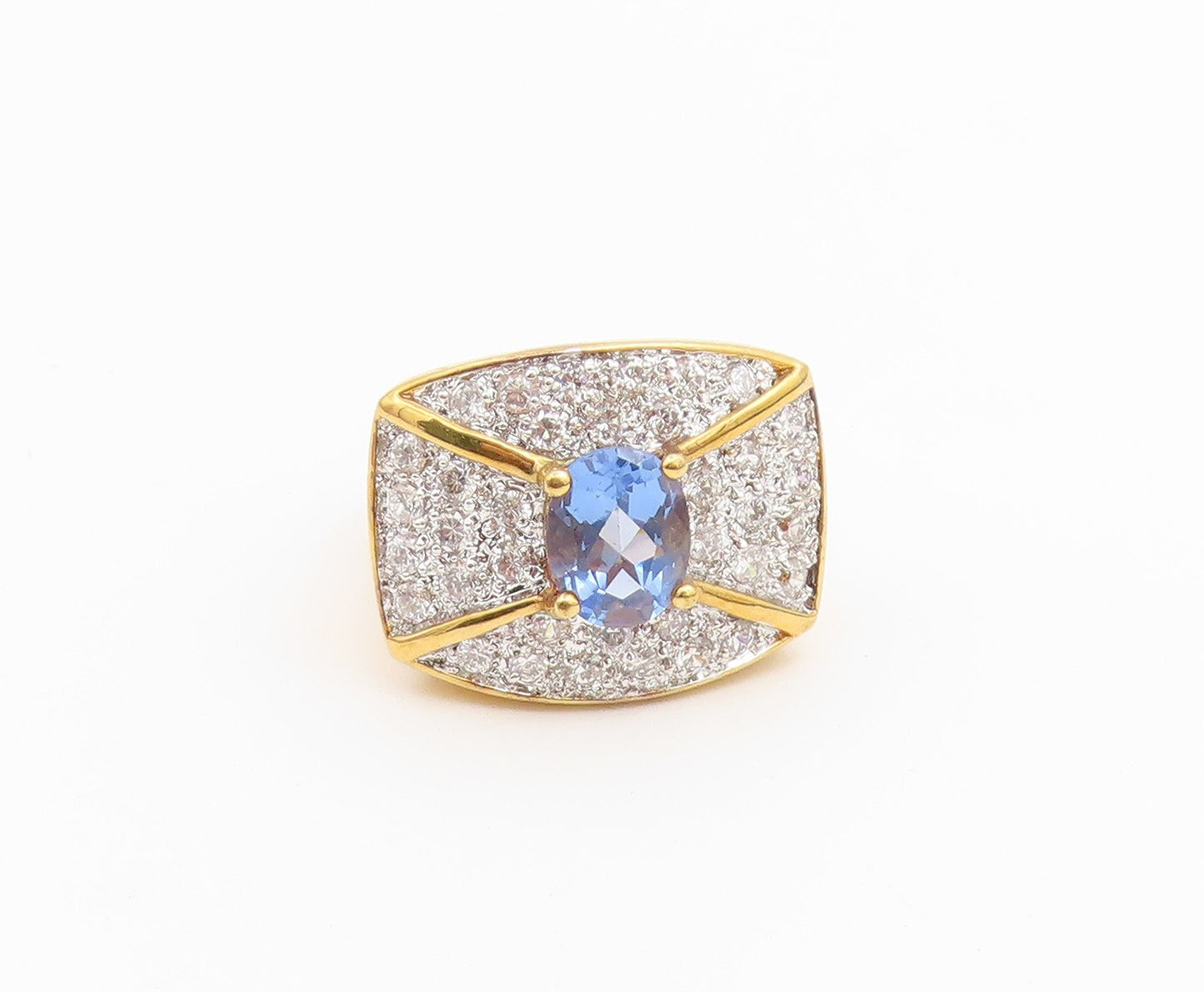925 Sterling Silver Vintage Ring Gold Plated Tanzanite & CZ Band  Sz 7  RG36763