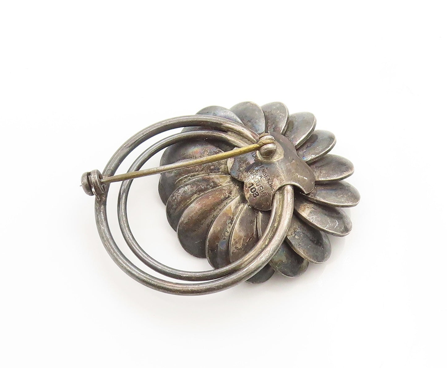 925 Sterling Silver Vintage Brooch GEORG JENSEN DENMARK Floral Design  BP11862
