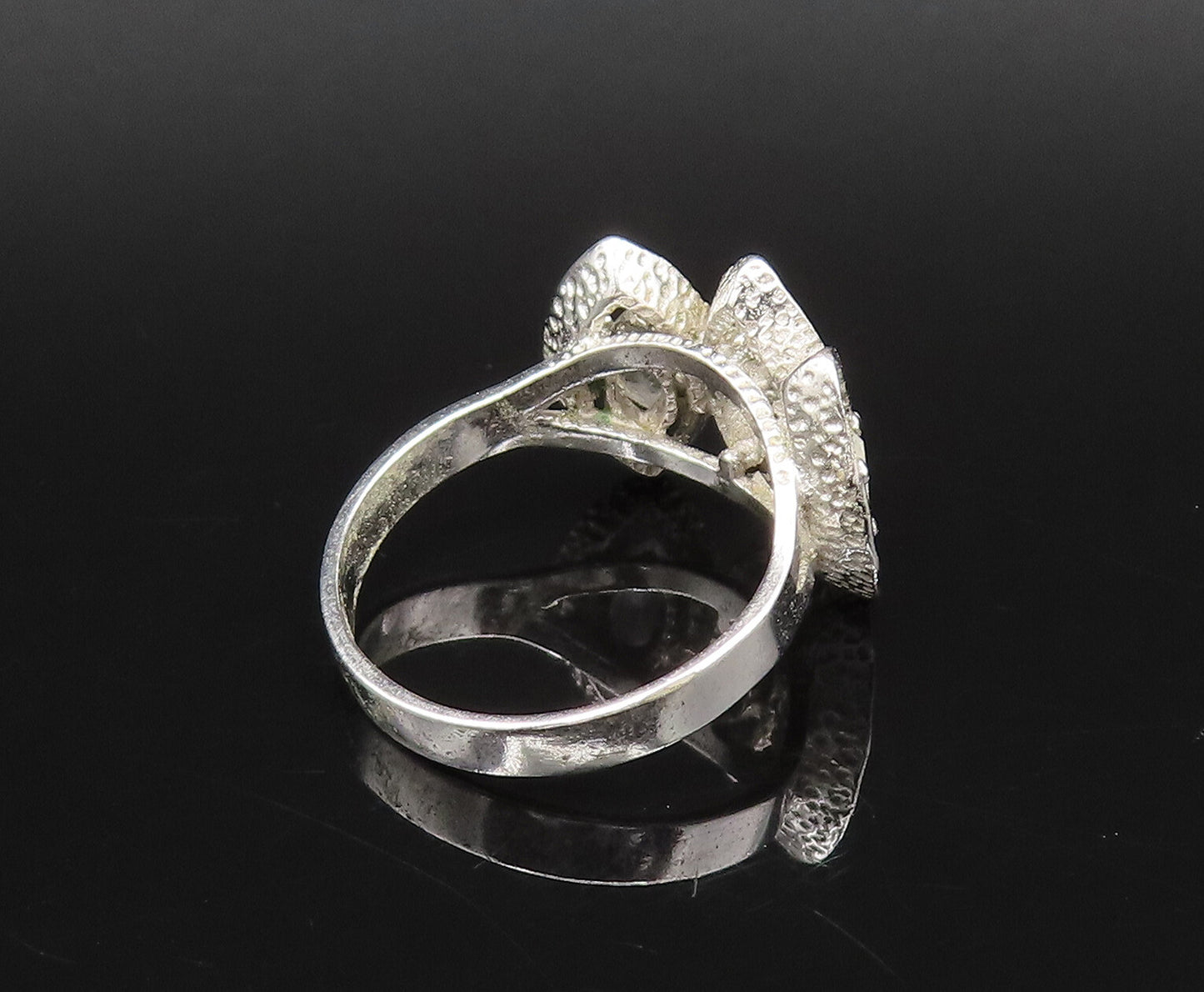 925 Silver  Vintage Three Stone Marquise Shaped Topaz Ring Sz 8.25  RG26103