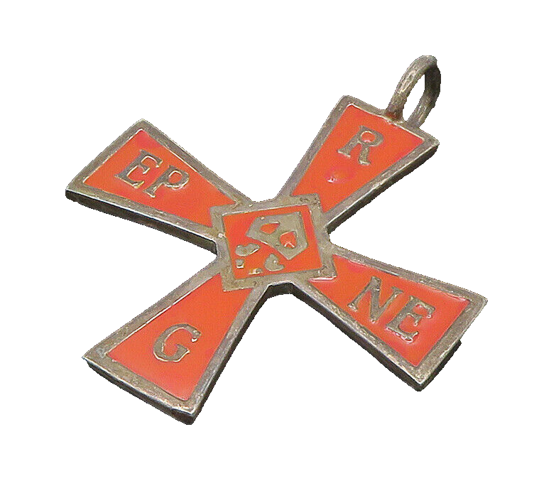 925 Sterling Silver  Vintage Orange Enamel Religious Cross Pendant  PT20031