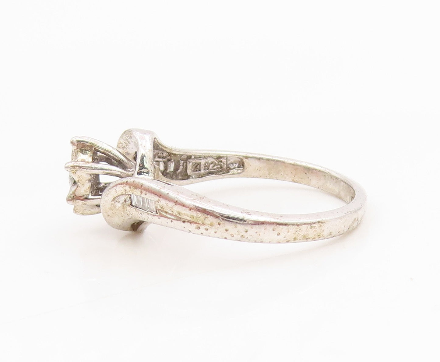 925 Sterling Silver Vintage Ring Genuine Diamonds Bypass Band  Sz 5.5  RG34318