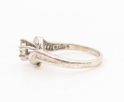 925 Sterling Silver Vintage Ring Genuine Diamonds Bypass Band  Sz 5.5  RG34318