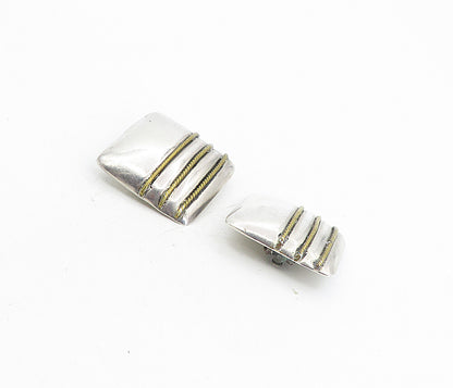 MEXICO 925 Sterling Silver   Vintage 2 Tone Square Non Pierce Earrings  EG4401