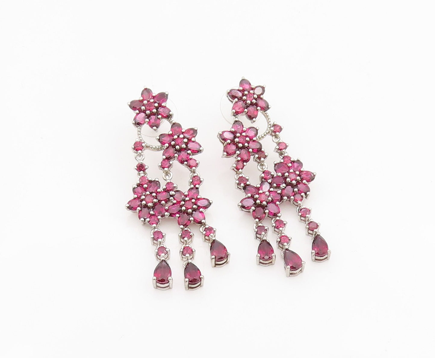 925 Sterling Silver Vintage Earrings Amethyst Dainty Flower Dangle  EG13858