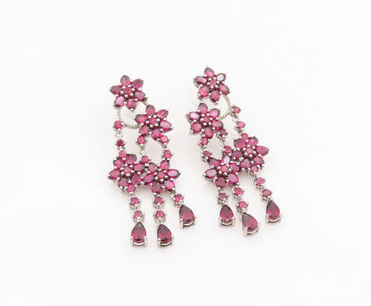 925 Sterling Silver Vintage Earrings Amethyst Dainty Flower Dangle  EG13858