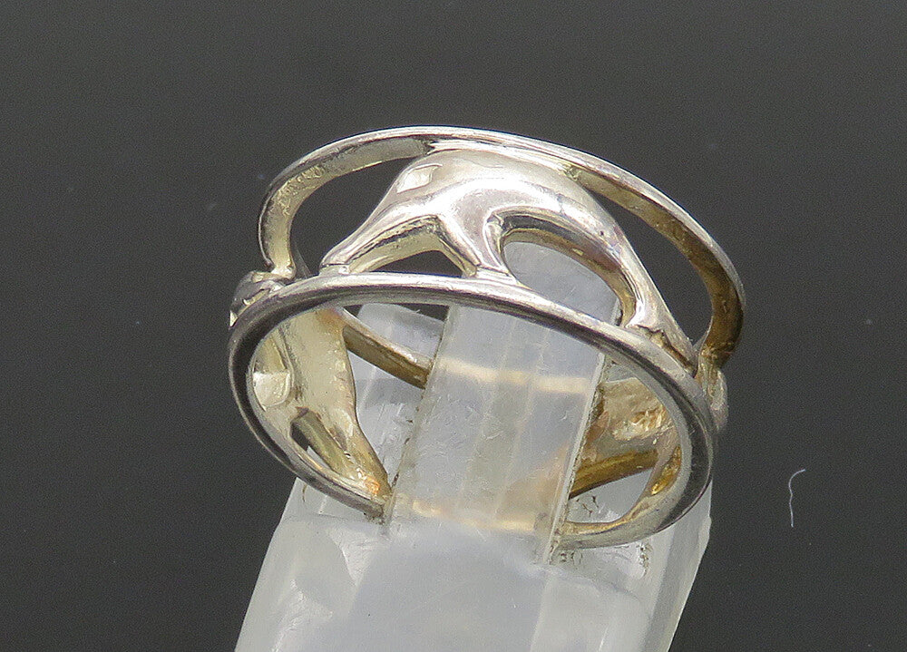 925 Sterling Silver  Vintage Shiny Dolphin Motif Band Ring Sz 7  RG21834