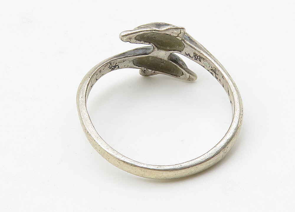 925 Sterling Silver  Vintage Dark Tone Dolphin Bypass Band Ring Sz 6  RG10423