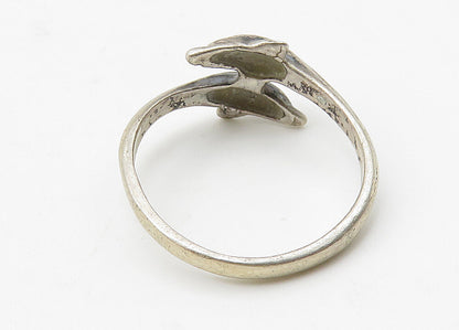925 Sterling Silver  Vintage Dark Tone Dolphin Bypass Band Ring Sz 6  RG10423