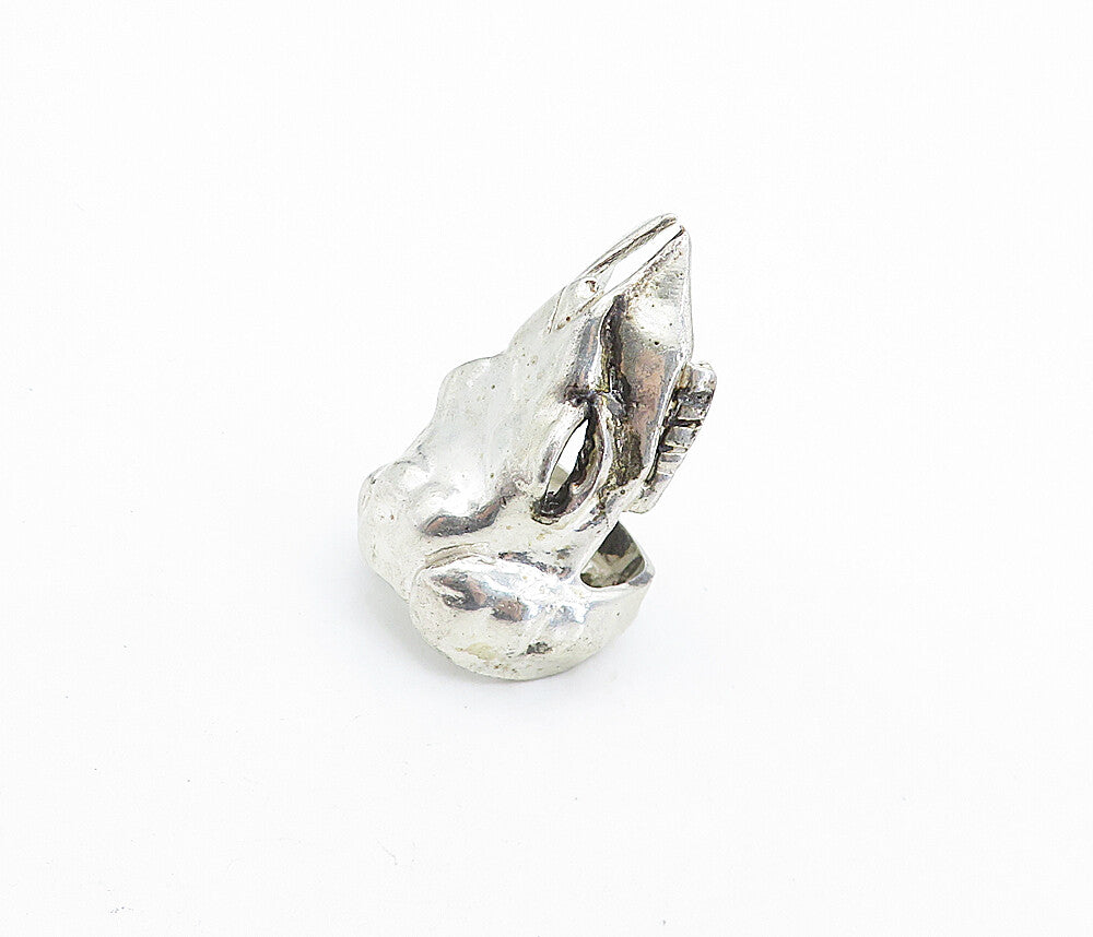 925 Sterling Silver  Vintage Sculpted Animal Skull Statement Ring Sz 7  RG6887