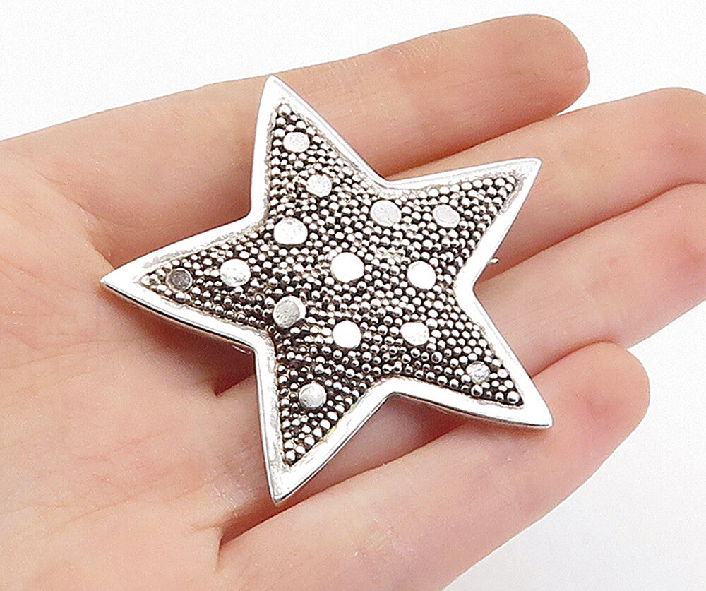 925 Sterling Silver  Vintage Shiny Circle Patterned Star Brooch Pin  BP2670