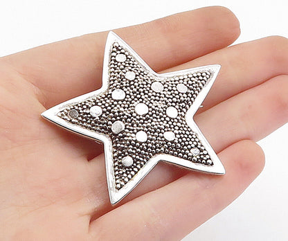 925 Sterling Silver  Vintage Shiny Circle Patterned Star Brooch Pin  BP2670