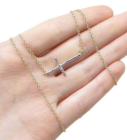 Gold Over 925 Sterling Silver Genuine Diamond Cross Chain Necklace PT1313
